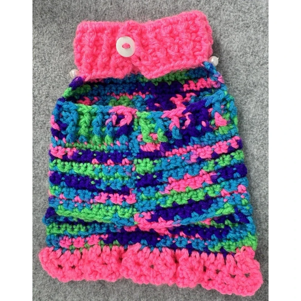 Extra Small Dog‎ Sweater Crochet Variegated Pink Blue Green Handmade